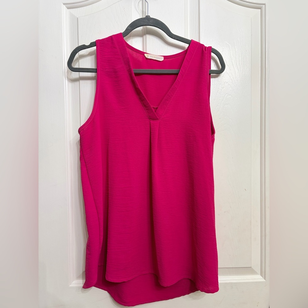 Sleeveless V-Neck Blouse in Fuchsia - Classic Women's Top